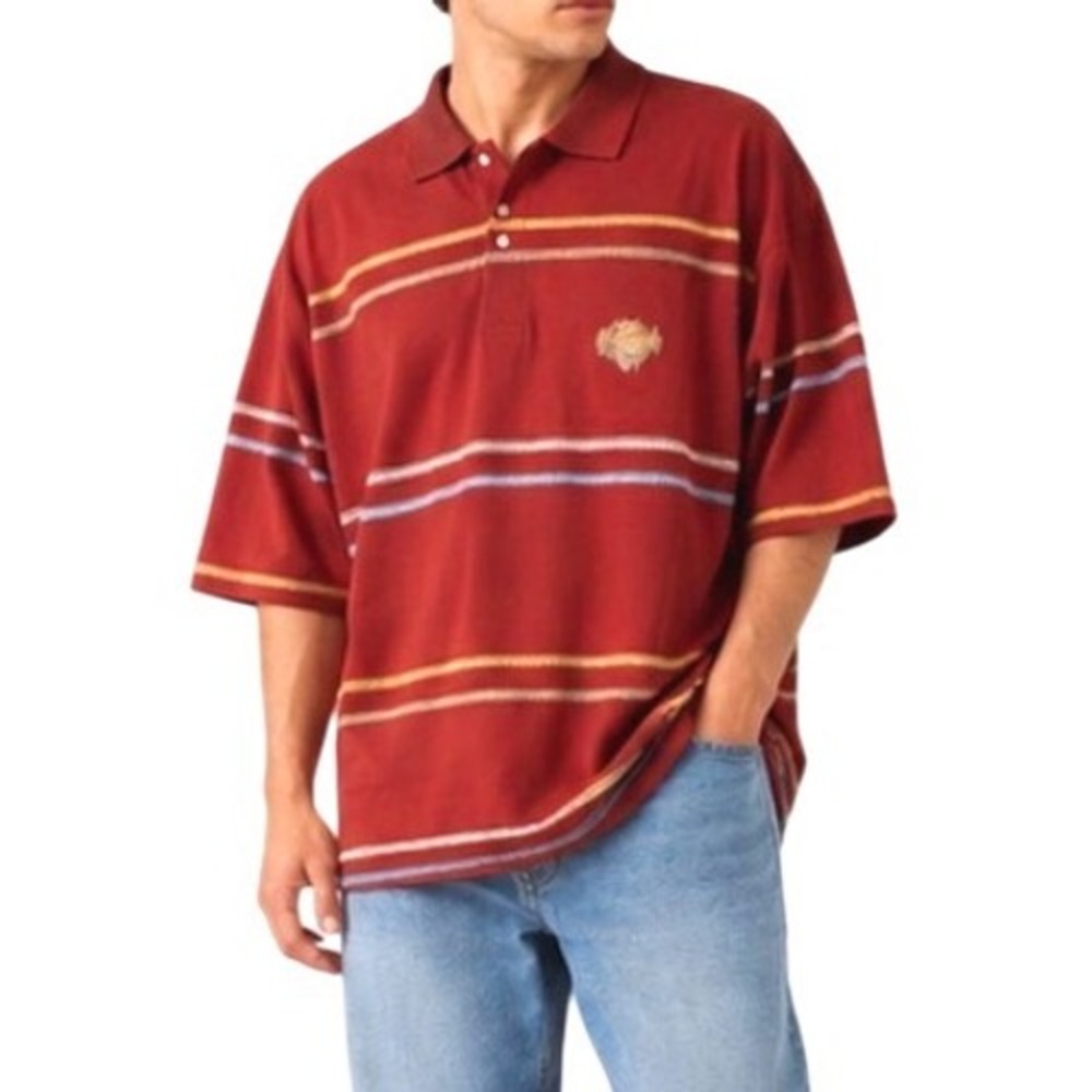 Enyce Mens Rust Red Striped Short Sleeve Reverse Fabric Polo Shirt Size 3XL